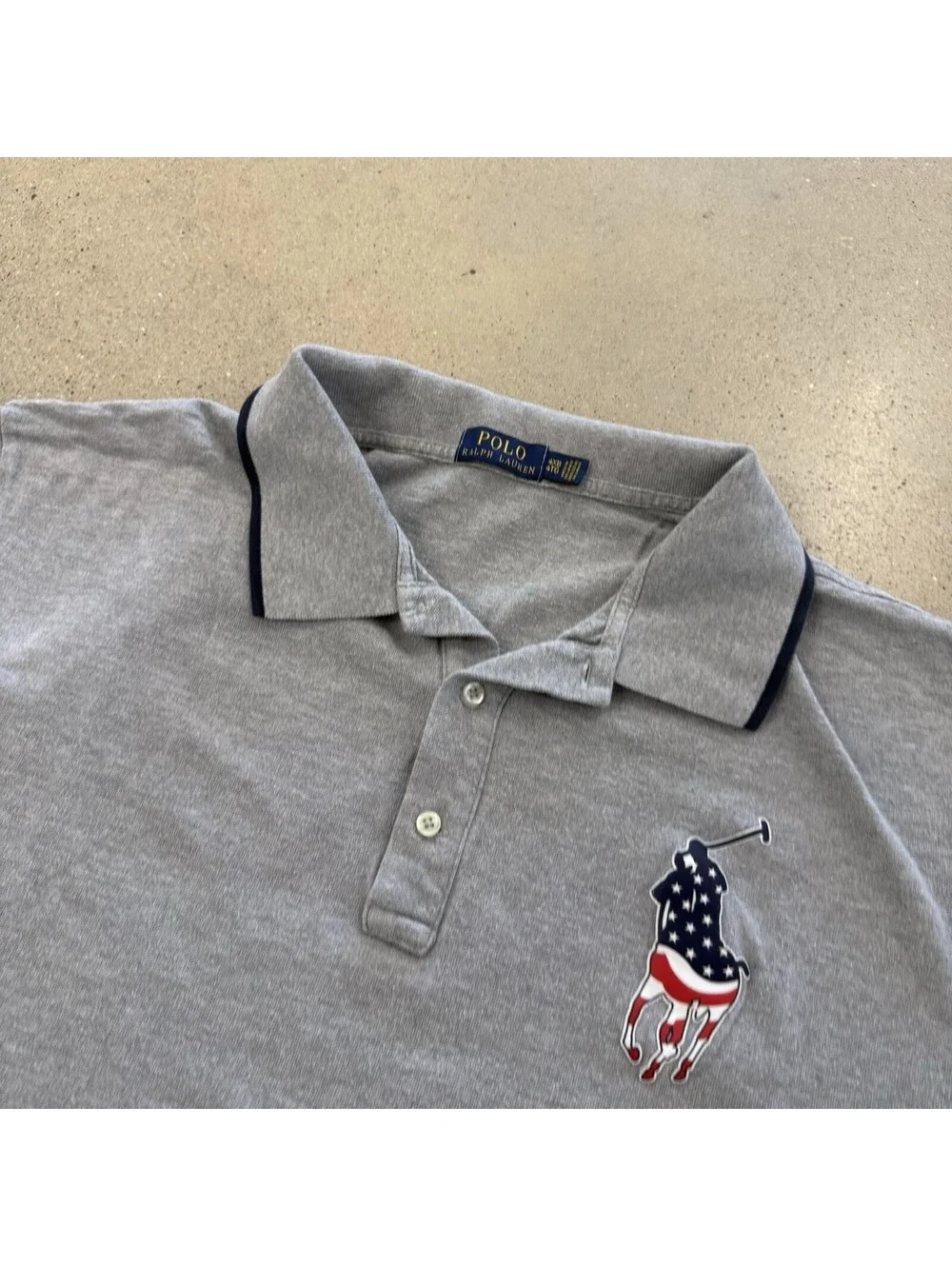 Polo Ralph Lauren Men's Big Pony Polo American Flag Pony Grey Size 4XB